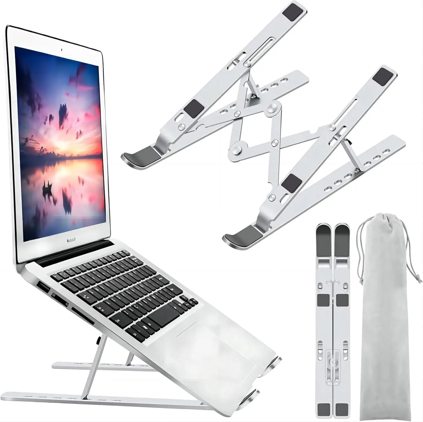 Ergonomic Aluminum Alloy Foldable Laptop Stand, 7 Adjustable Angles, Sand-Blasted Anti-Slip Stable Computer Holder