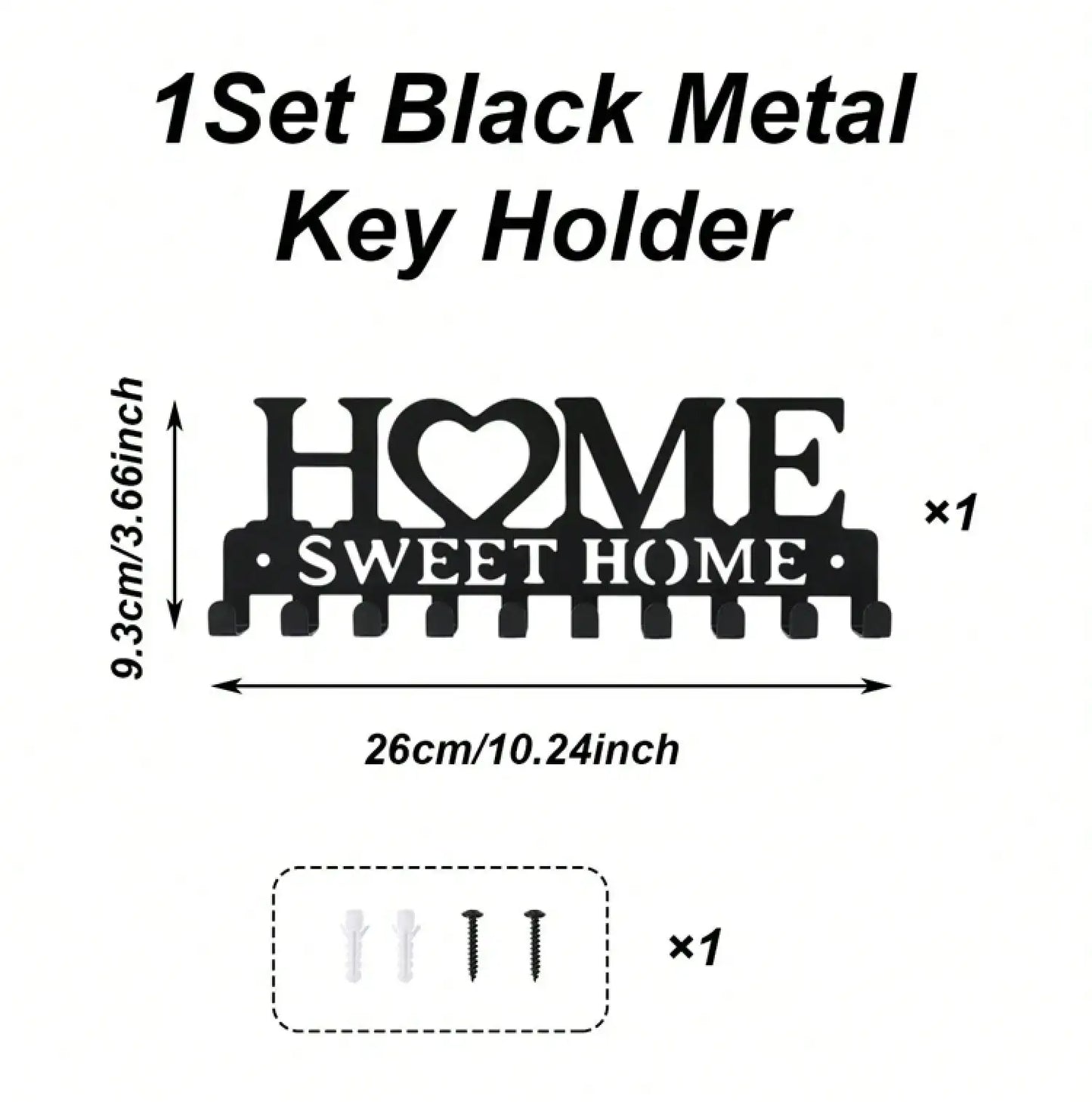 1Pc Black Metal Wall Mount Key Holder, Sweet Home Style Key Rack With 10 Hooks, Practical Key Hanger