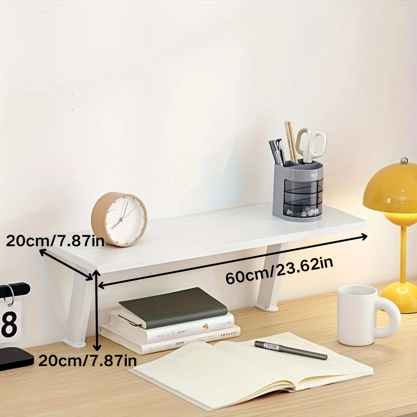 No-Drill Floating Desk Shelf - 3-Tier Solid Wood Wall Organizer | Tool-Free Installation for Home Office, Dorm Room Holds Books