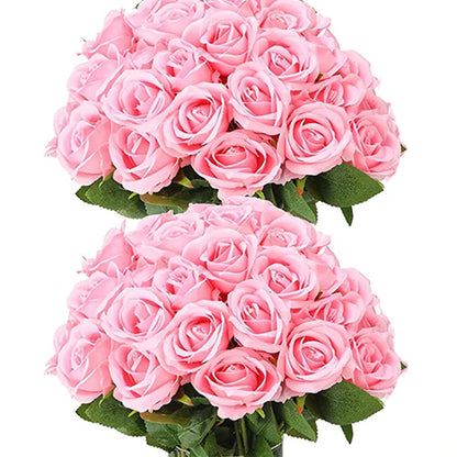 50 Pcs Velvet Rose Artificial Rose Flowers Real Touch Fake Roses Florals for Valentine's DIY Wedding Bouquet Party Home Decor