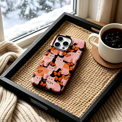 Pink Orange Floral Bumper Case Dual Layer for iPhone 17 16 15 14 Plus 13 Pro Max Shockproof Hard PC Cover