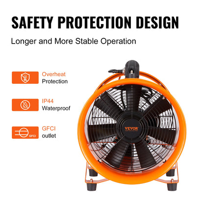 VEVOR 8 inch Exhaust Fan Industrial Ventilation Fan with 10M/5M PVC Duct Hose 145W Portable Extractor Blower for Warehouse Home
