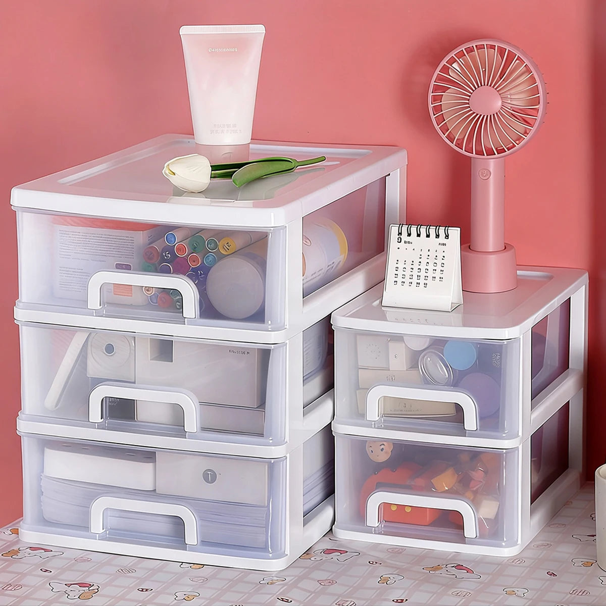 Clear Desktop Storage Box with Drawer Heightened Table Organizer Plastic Office storage cabinet  for Stationery cosmetics