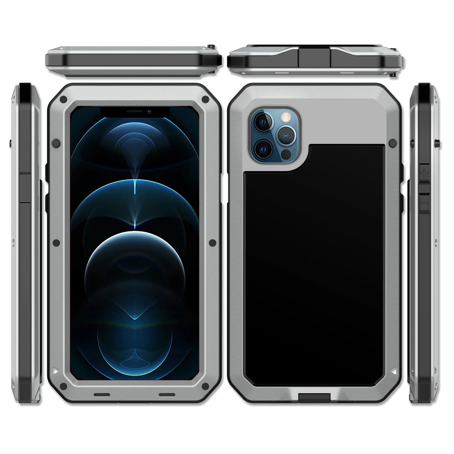 Heavy Duty Protection Armor Metal Aluminum Case for iPhone 16 15 14 13 12 mini 11 Pro 7 8 Plus XS Max XR SE 16e Shockproof Cover