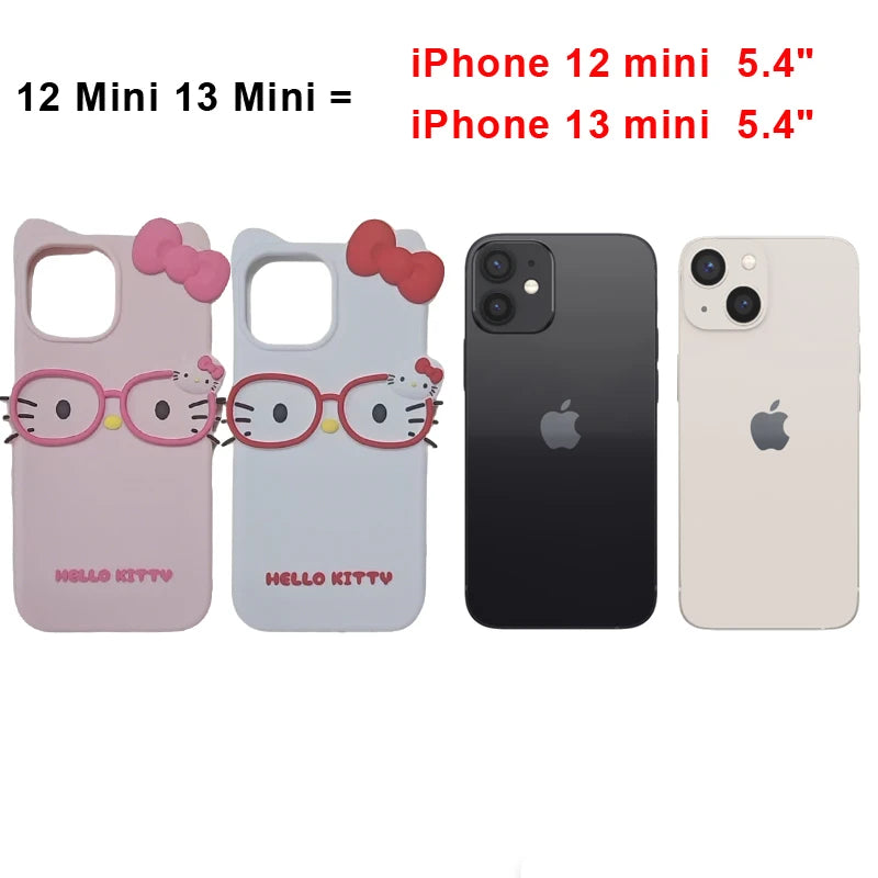 3D Glasses Cat Silicone Phone Case For iPhone 17 Pro Max 16 15 Plus 14 13 Mini 12 11 4 4S 5 5S 7 8 SE