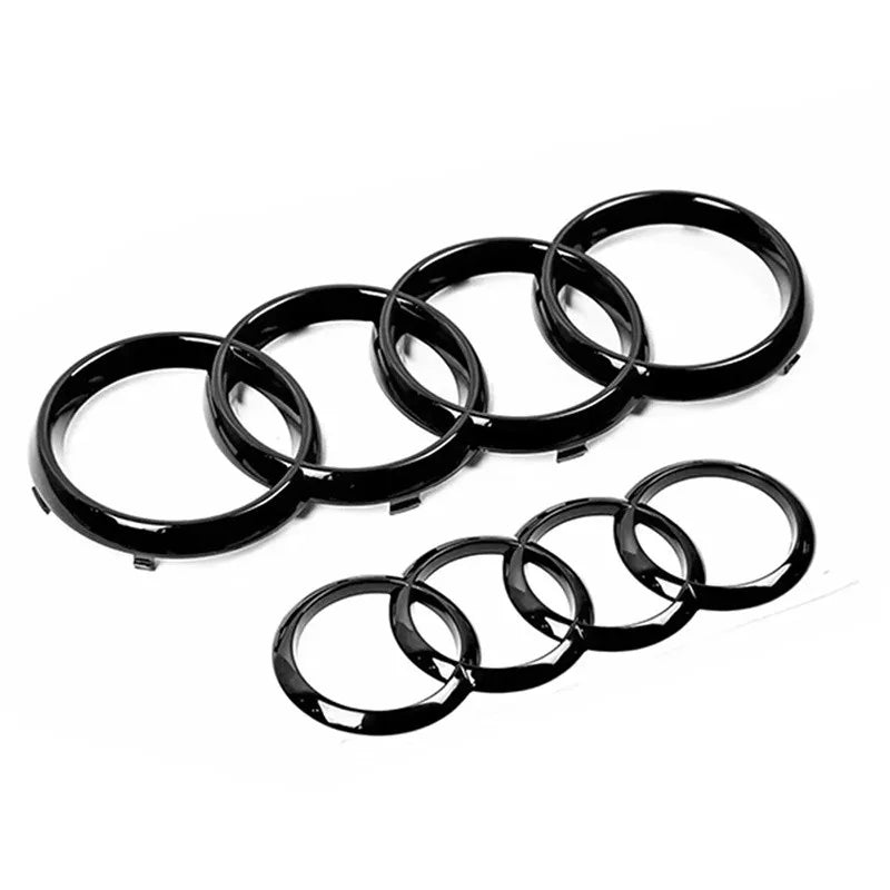 For Audi A3 A4 A5 A6 A7 Q2 Q3 Q5 Q8 TT ABS Black Hood Front Bonnet Grill Rear Trunk Emblem Logo Badge Sticker Decal  4 Ring Logo
