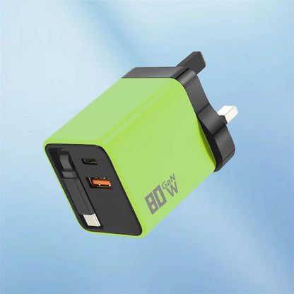 80W USB C Fast Charger with Retractable Type C Cable PD Charging for iPhone 17 16 15 Samsung Xiaomi iPad Phone Quick Charger