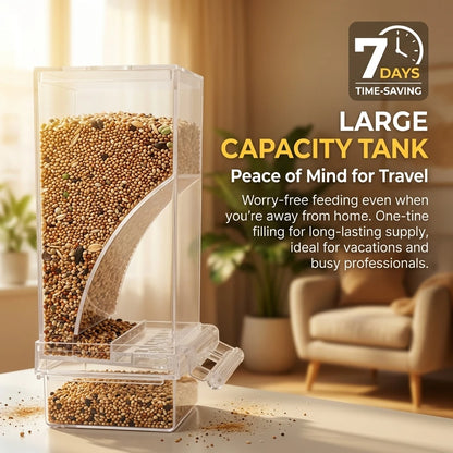 No Mess Automatic Bird Feeder Clear Acrylic Seed Dispenser Spill-Proof Parrot Feeder Cage Accessories for Budgies Parakeet Cockatiel Finch