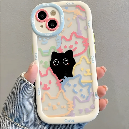 Cut Cat Aninal Phone Case For iPhone 15 Funda iPhone 16 17 Pro Max 11 13 14 12 7 8 Plus SE 2020 Air 17promax Silicone Soft Cover