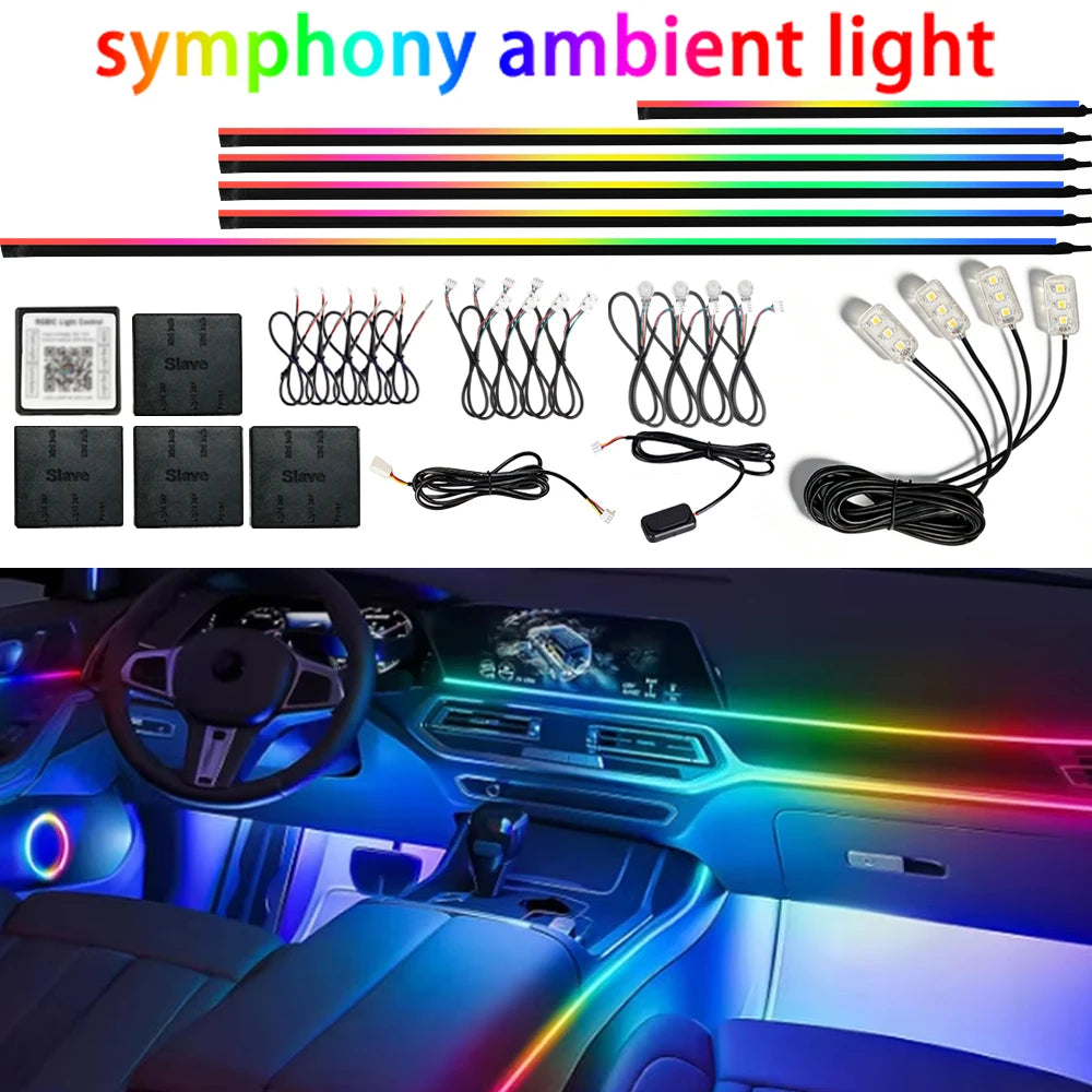 18IN1 Full Color Streamer Car Ambient Lights RGB 64 Color Universal LED Interior Hidden Acrylic Strip Symphony Atmosphere Lamp