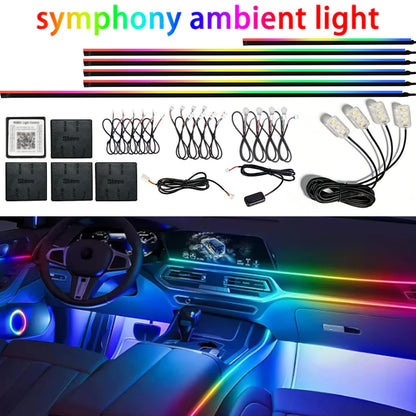18IN1 Full Color Streamer Car Ambient Lights RGB 64 Color Universal LED Interior Hidden Acrylic Strip Symphony Atmosphere Lamp