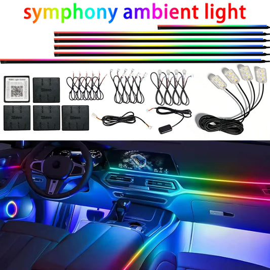 18IN1 Full Color Streamer Car Ambient Lights RGB 64 Color Universal LED Interior Hidden Acrylic Strip Symphony Atmosphere Lamp