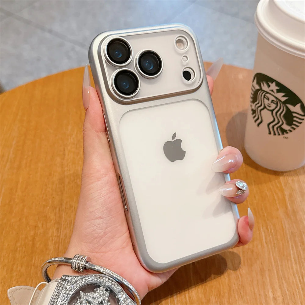 Luxury Frosted Matte iPhone Case – Metallic Frame MagSafe Cover for iPhone 11–17 Series