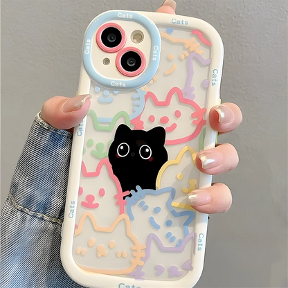 Cut Cat Aninal Phone Case For iPhone 15 Funda iPhone 16 17 Pro Max 11 13 14 12 7 8 Plus SE 2020 Air 17promax Silicone Soft Cover