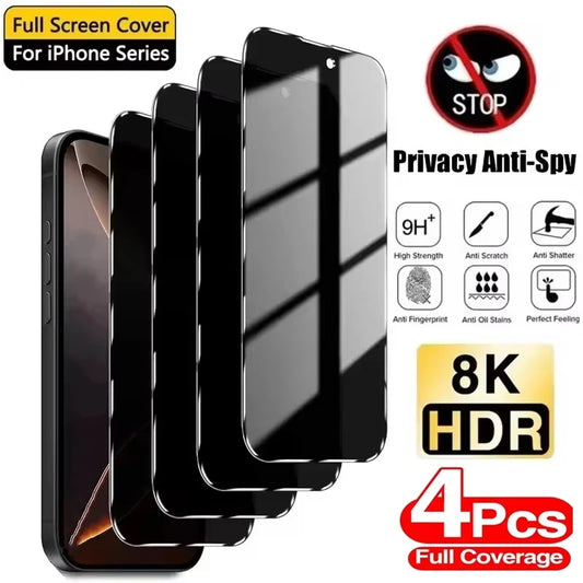 4pcs Anti Spy for iPhone 17 16 15 14 Pro Max 16 15 14 Plus 13 12 11 16e 17Air XR XS Full Cover Screen Protector