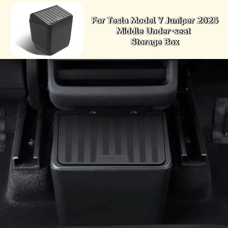 For Tesla Model Y Juniper 2025 Rear Seat Trash Can Middle Under-seat Storage Box ABS Waterproof Umbrella Box Car Accessories