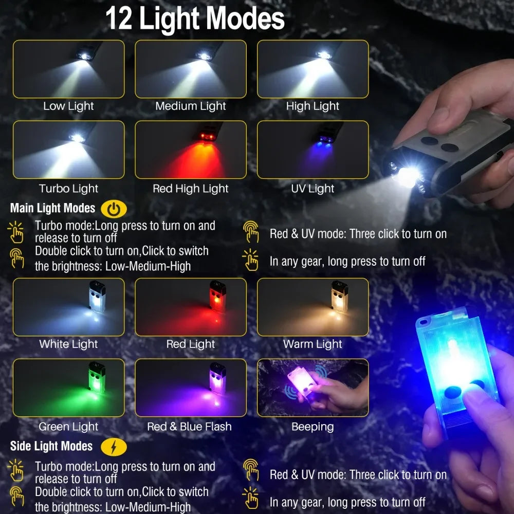 BORUiT V30 900LM UV LED EDC Flashlight Type-C Rechargeable Power Bank Work Light with Magnetic Buzzer Camping Pocket Lantern