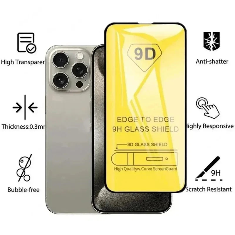 1-5PCS 9D Tempered Glass For iPhone 16 Pro Max 13 11 17 Air 15 14 12 Mini XR X Xs Max 7 8 Plus SE 6s 17promax Screen Protector