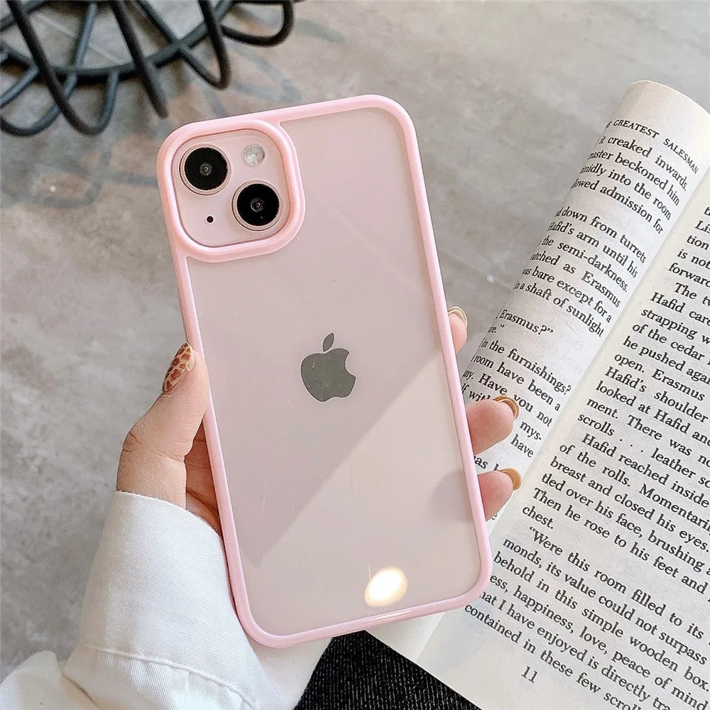 Candy Color Transparent Acrylic iPhone Case – TPU Full Coverage Cover for iPhone 7–15 Series