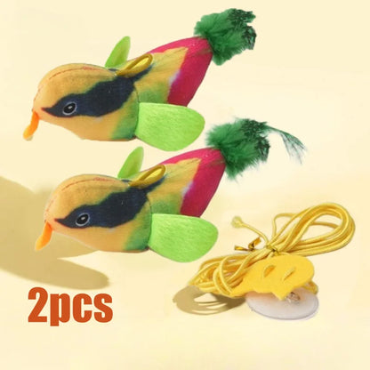 Indoor Interactive Birds Toy for Cat Chasing Teasing Toy Sounding Catnip Cat Teaser Toy Self-hilarity Wall Hanging Birds Cat Toy