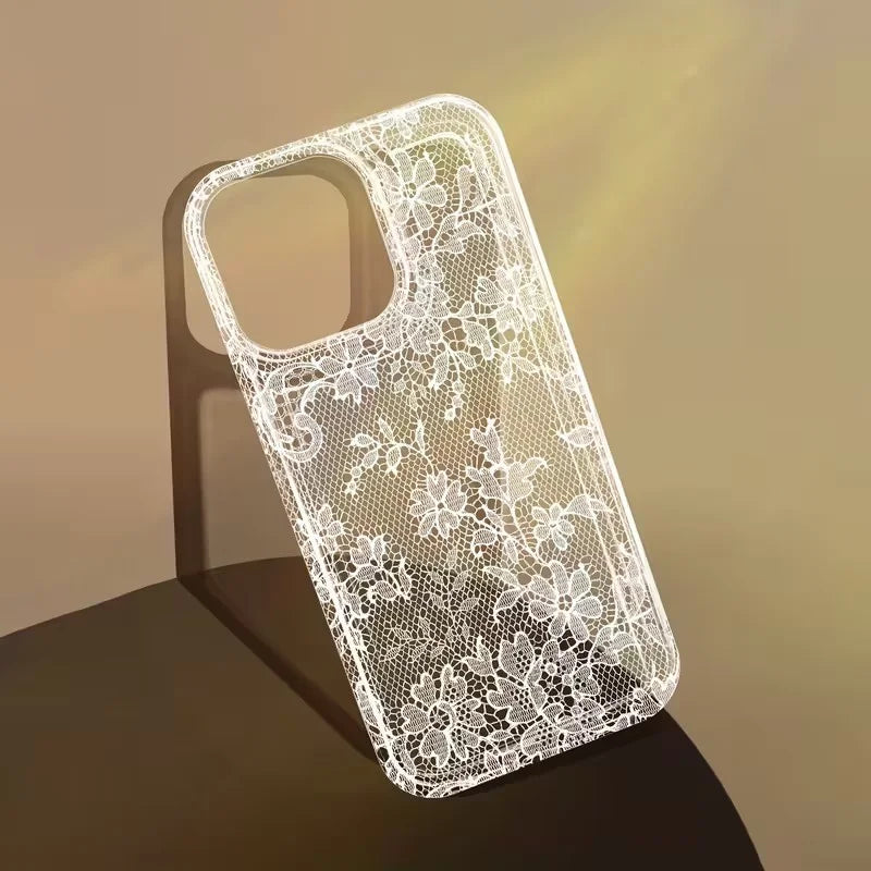 Elegant Romantic White Lace Pattern Phone Case For iPhone 17 Pro Air 16 15 14 13 12 11 Pro Max 7 8 Plus SE2 16E Soft Clear Cover