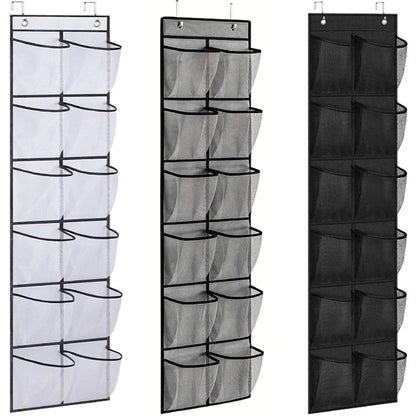 12 Pockets Over the Door Shoe Organizer Large Mesh Pockets With 2 Hooks Transparent Fabric Shoe Rack Storage Bag For Bedroom