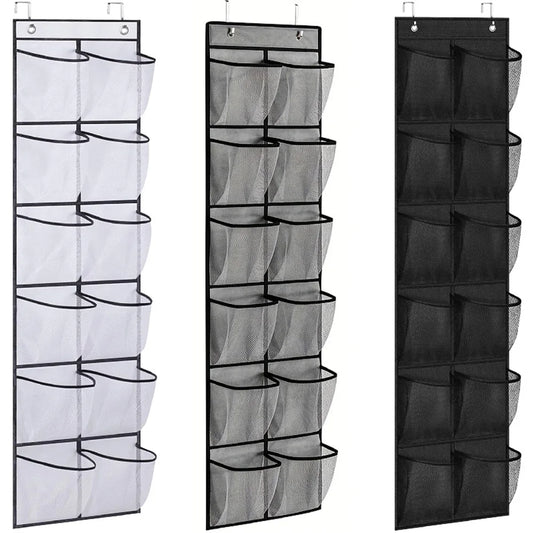 12 Pockets Over the Door Shoe Organizer Large Mesh Pockets With 2 Hooks Transparent Fabric Shoe Rack Storage Bag For Bedroom
