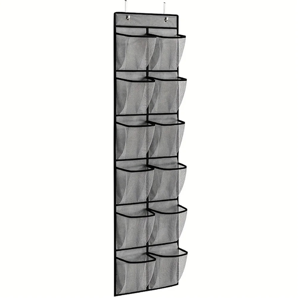 12 Pockets Over the Door Shoe Organizer Large Mesh Pockets With 2 Hooks Transparent Fabric Shoe Rack Storage Bag For Bedroom