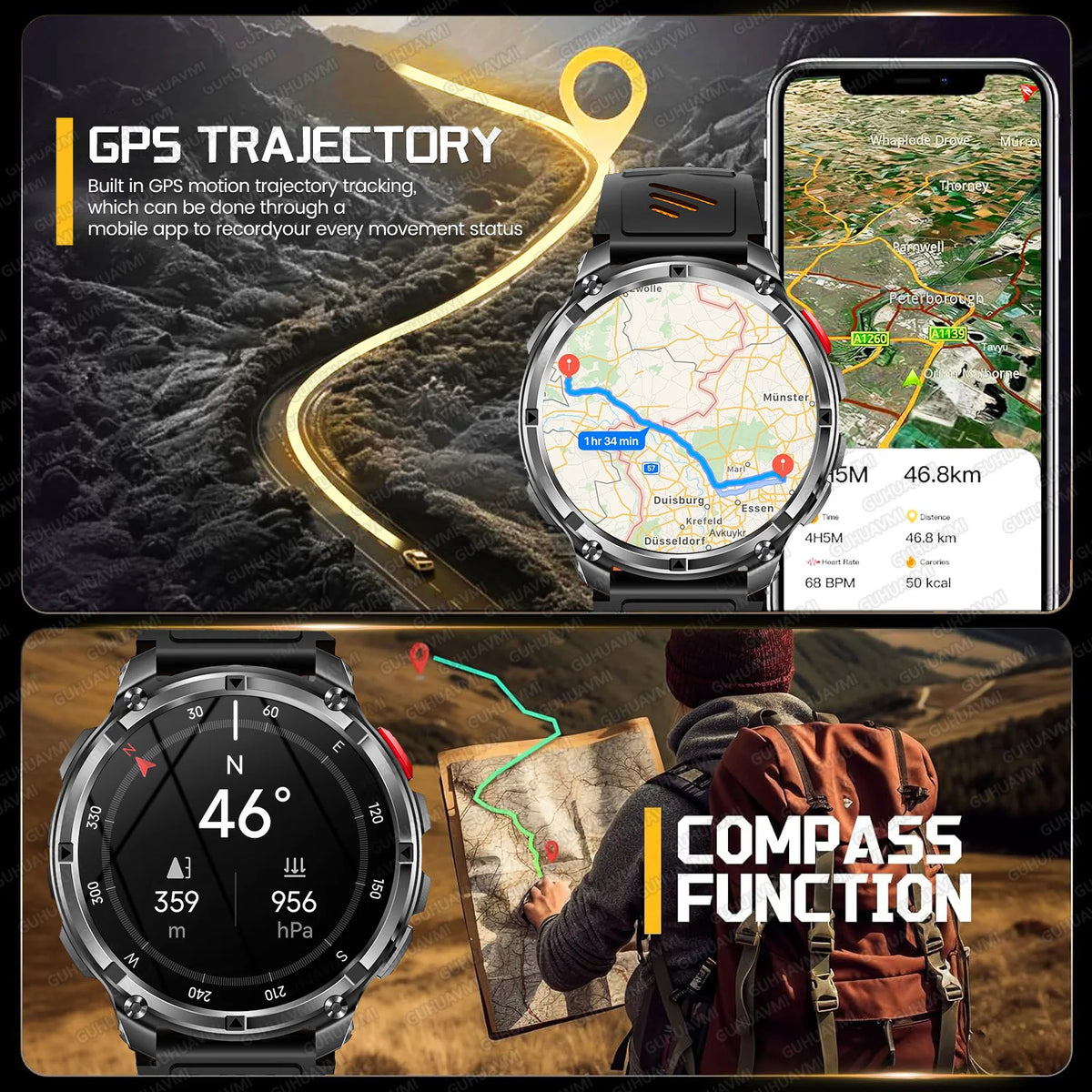 New Original 1100mAh Battery Men Smart Watch Outdoor GPS 10ATM Waterproof Bluetooth Call Sport Smartwatch For Android IOS Phones