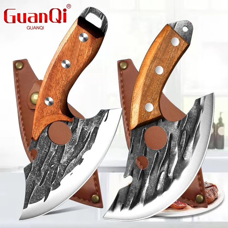 Multifunctional Knife Forged Kitchen Knife Stainless Steel Meat Cleaver Boning Knife with Bottle Opener Pocket With Knife Cover