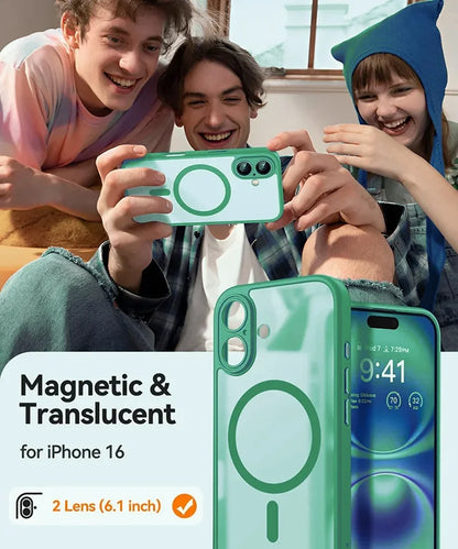 For Magsafe Luxury Armor Shockproof Case For iPhone 16 15 14 13 Pro Max Plus Magnetic Wireless Charge Cover Matte Translucent PC