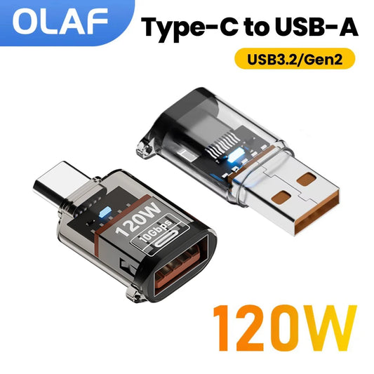 Olaf 120W Type C To USB A OTG Adapter USB 3.2 to Type C Fast Charging Connector For iPhone 15 16 Macbook iPad Huawei P60Xiaomi