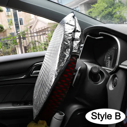 Car Steering Wheel Sun Shade Double Thick Sun Protection Foldable Anti-uv Sunscreen Car Supplies Car Steering Wheel Cover Silver