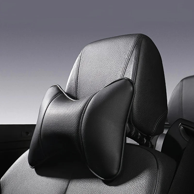 Car Neck Pillow PU Leather Ergonomic Headrest Support Cushion Filled Fiber Comfort Relief Universal Fit Cervical Anti Slip