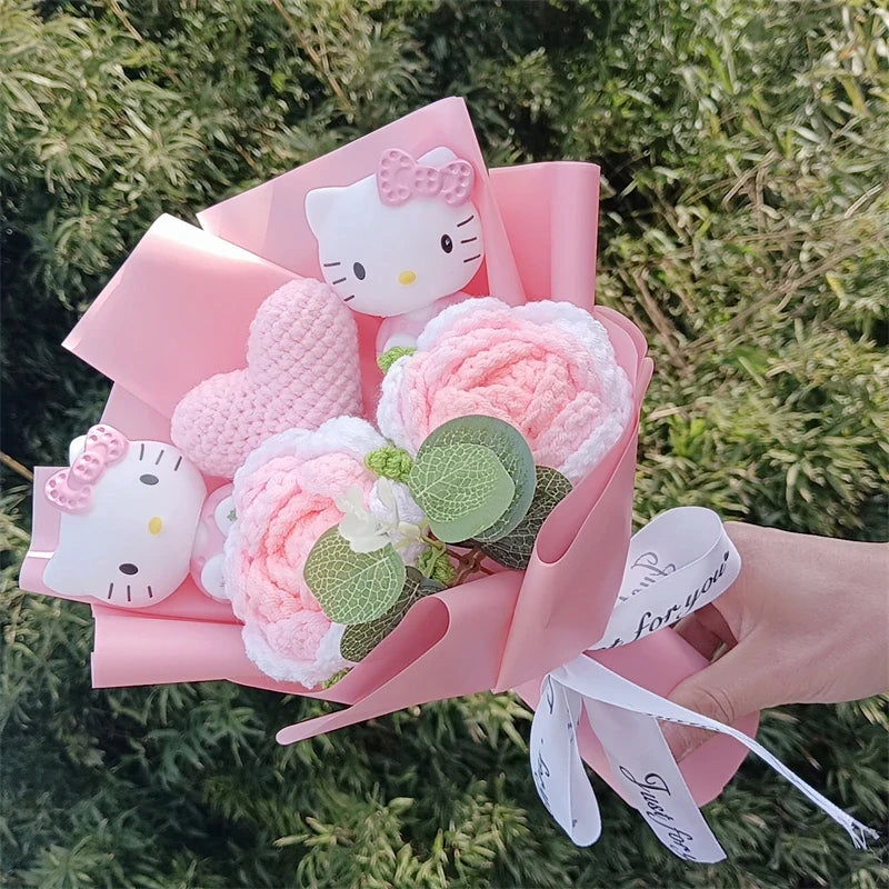 Hello Kitty Cartoon Plush Bouquet  Anime Rose Flowers Doll Home Wedding Decoration Christmas Valentine's Day Gift