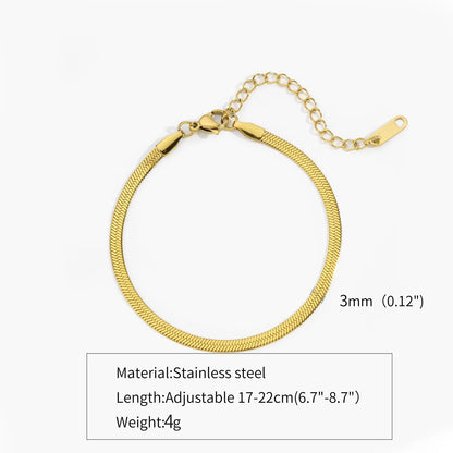 2-5MM Stainless Steel Snake Chain Bracelet - Gold Color Waterproof Bangle