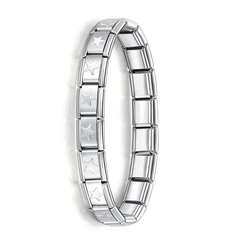 Hapiship Italian Elastic Charm Bracelet – 9mm Stainless Steel Fashion Bangle for Women & Men