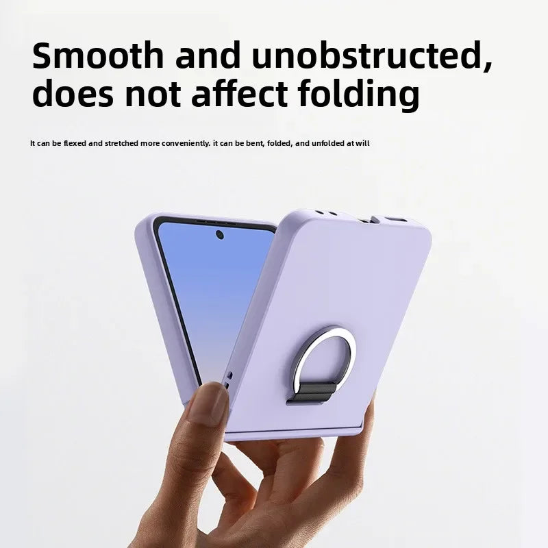 Skin Feel Hard Phone Case for Samsung Galaxy Z Flip 7 FE 6 5 4 3 ZFlip7 with Ring Hinge Protective Cover