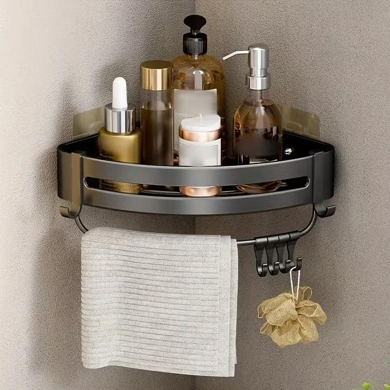 1pc Non-Drill Aluminum Bathroom Storage Rack - Wall Mounted Corner Rack Used For Storing Bathroom Shampoo Shower Gel Cosmetics
