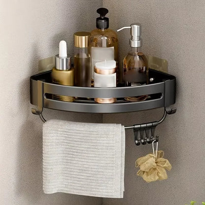 1pc Non-Drill Aluminum Bathroom Storage Rack - Wall Mounted Corner Rack Used For Storing Bathroom Shampoo Shower Gel Cosmetics
