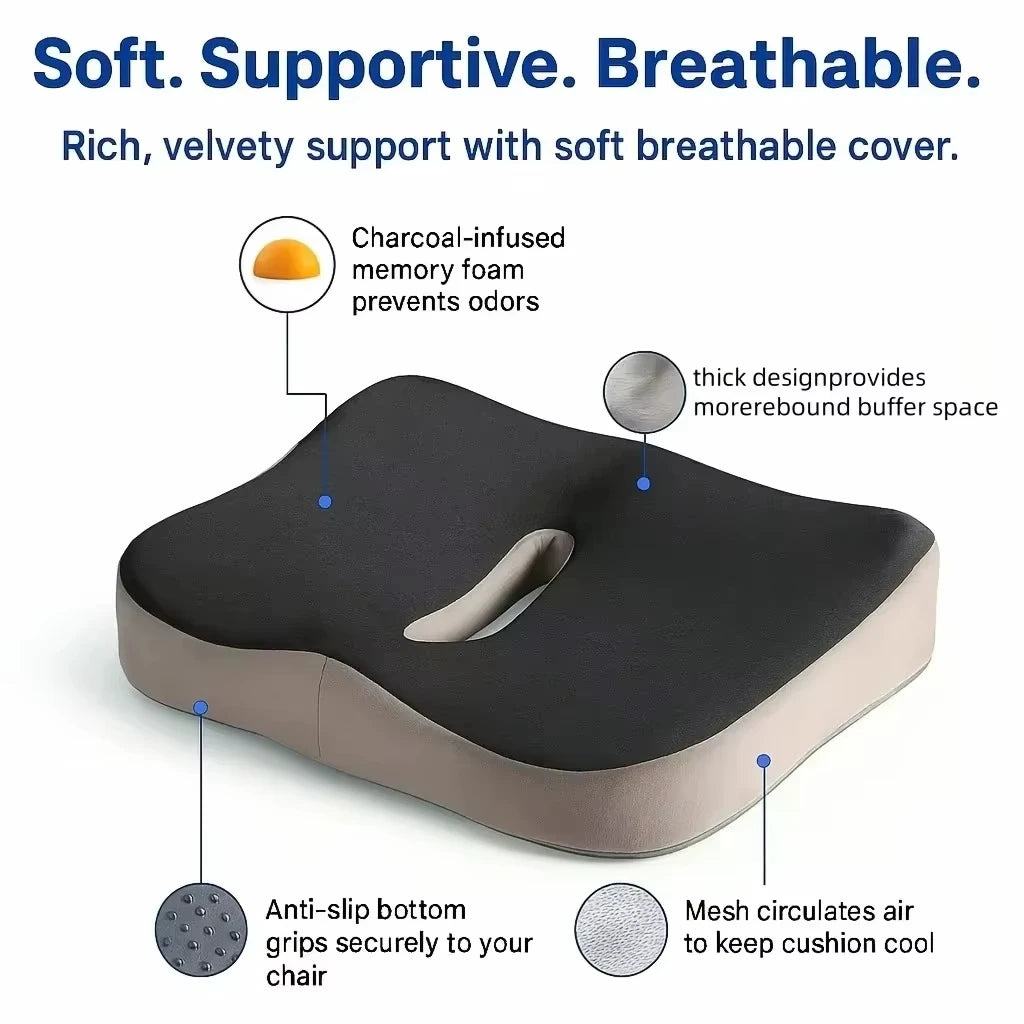 Sitting Artifact Breathable Memory Foam Seat Cushion Ergonomic Spine Pressure Relief Pad Skin-Friendly Washable Cover for Office