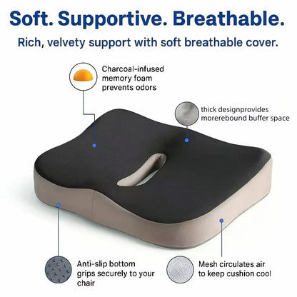 Sitting Artifact Breathable Memory Foam Seat Cushion Ergonomic Spine Pressure Relief Pad Skin-Friendly Washable Cover for Office