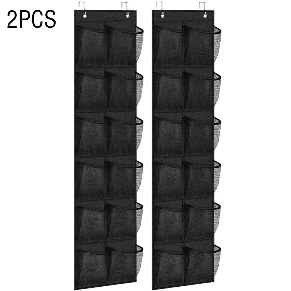 12 Pockets Over the Door Shoe Organizer Large Mesh Pockets With 2 Hooks Transparent Fabric Shoe Rack Storage Bag For Bedroom