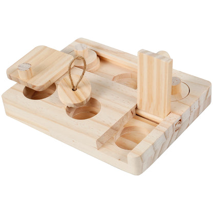 6 In 1 Wooden Hamster Foraging Toys Small Pet Feeder Interactive Puzzle Treat Dispenser Guinea Pig Toys