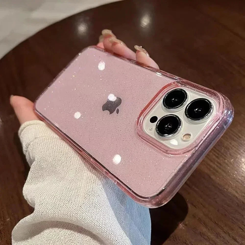 Pink Glitter Bling Clear Soft Case for IPhone 17 Air 16 15 14 13 12 11 Pro Max Plus 17Pro 16Pro 16e I Phone Women Fundas Cover