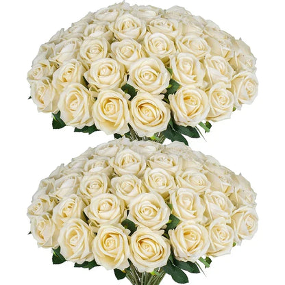 50 Pcs Velvet Rose Artificial Rose Flowers Real Touch Fake Roses Florals for Valentine's DIY Wedding Bouquet Party Home Decor