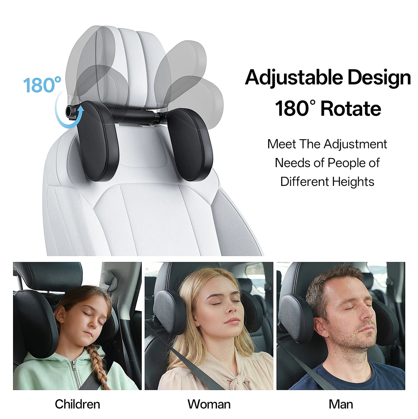 Multifunctional Car Headrest Neck Support with Hidden Hanger, 180° Rotation Universal Car Interior Accessory
