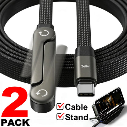 1/2PCS Type C To C Charger Cable 240W Fast Charging Data Line with Built-In Phone Stand for IPhone Samsung Xiaomi Google