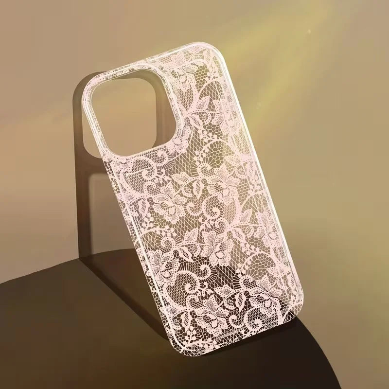Elegant Romantic White Lace Pattern Phone Case For iPhone 17 Pro Air 16 15 14 13 12 11 Pro Max 7 8 Plus SE2 16E Soft Clear Cover