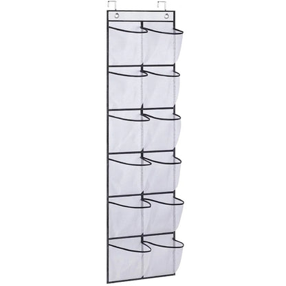 12 Pockets Over the Door Shoe Organizer Large Mesh Pockets With 2 Hooks Transparent Fabric Shoe Rack Storage Bag For Bedroom